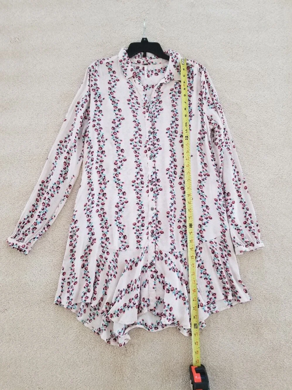 Free People Slubby Crinkle Drop Waist Floral Button Up Shirt Dress Size M